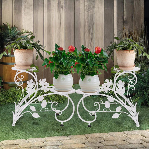 Set Of 2 Heavy Duty Metal Round Plant Stand Rustproof Flower Pot Display Holder Plant Stands