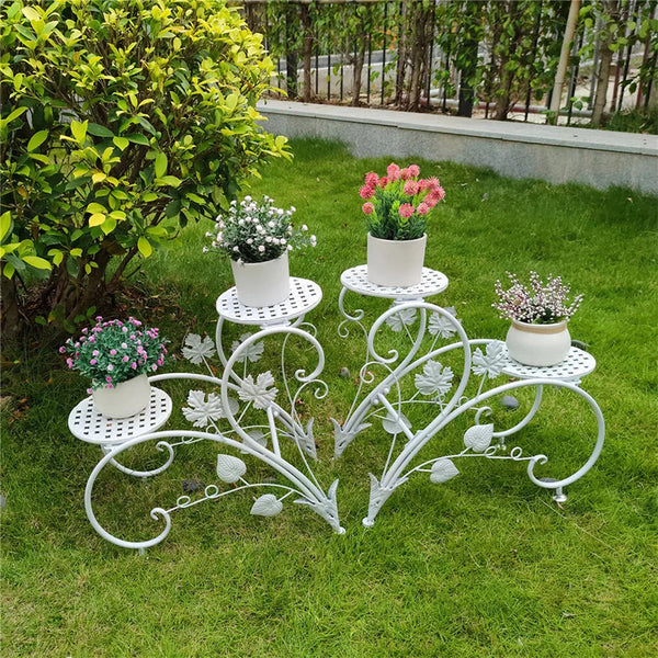 Set Of 2 Heavy Duty Metal Round Plant Stand Rustproof Flower Pot Display Holder Plant Stands
