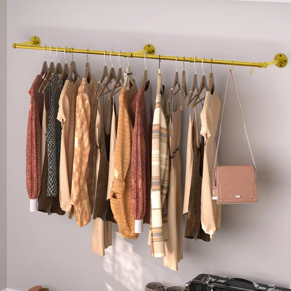 Wall Mounted Iron Clothing Storage Hanger Rod Gold Clothes Hangers