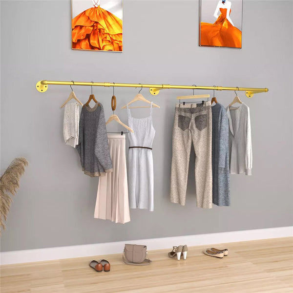 Wall Mounted Iron Clothing Storage Hanger Rod Gold Clothes Hangers