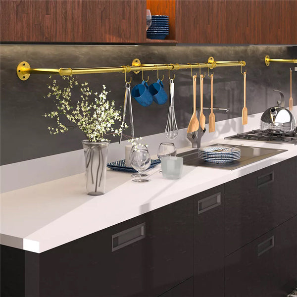 Wall Mounted Iron Clothing Storage Hanger Rod Gold Clothes Hangers