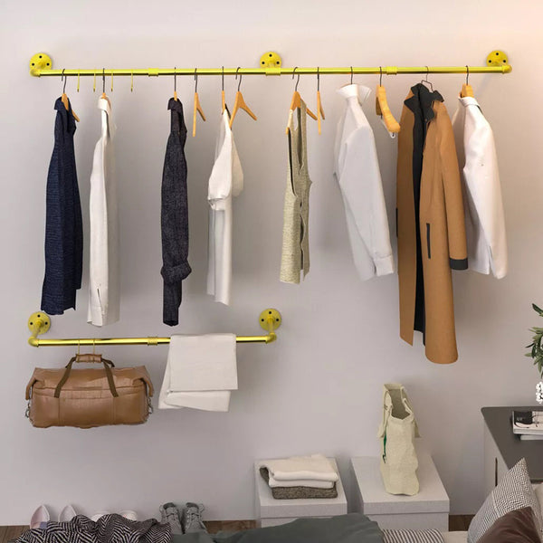 Wall Mounted Iron Clothing Storage Hanger Rod Gold Clothes Hangers