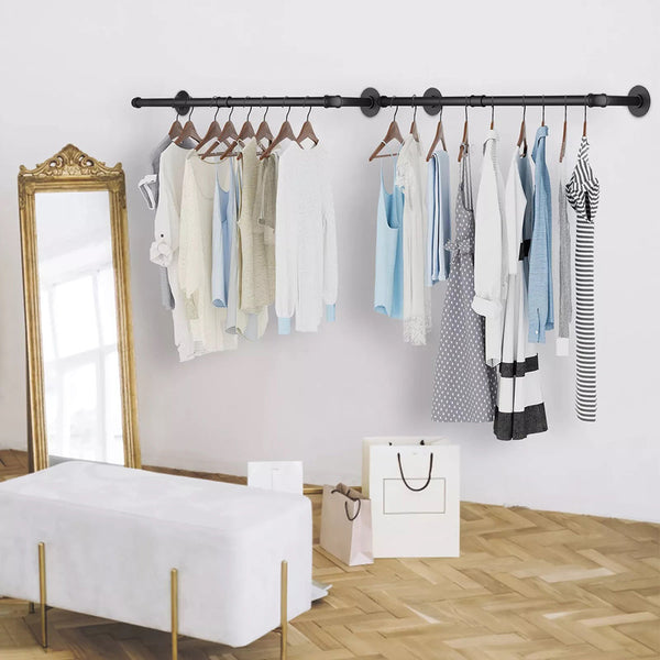 Pack Of 2 Wall Mounted Iron Pipe Clothes Rail Rack Garment Racks