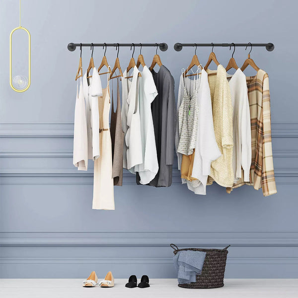 Pack Of 2 Wall Mounted Iron Pipe Clothes Rail Rack Garment Racks