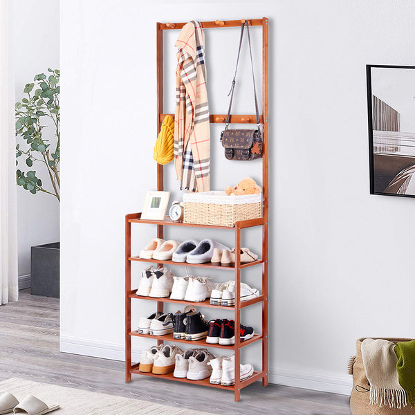 3 In 1 Hall Tree Coat Rack Shoe Bench For Entryway With Tier Storage Shelf Coat & Hat Racks