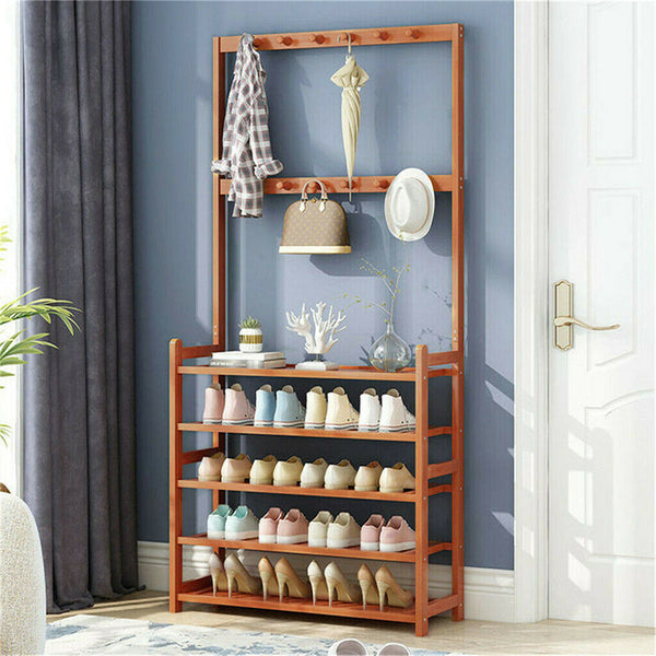 3 In 1 Hall Tree Coat Rack Shoe Bench For Entryway With Tier Storage Shelf Coat & Hat Racks