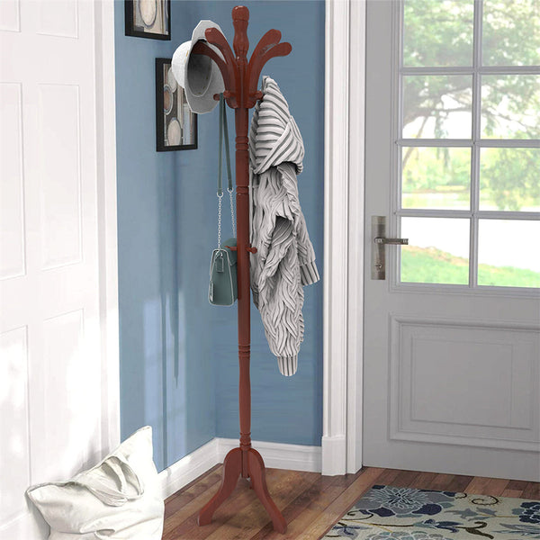 Solid Birch Wood Coat Racks Stand Floor Standing Hanger With Tripod Base Coat & Hat Racks