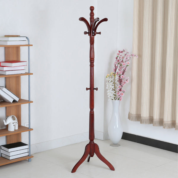 Solid Birch Wood Coat Racks Stand Floor Standing Hanger With Tripod Base Coat & Hat Racks