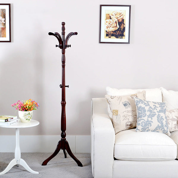 Solid Birch Wood Coat Racks Stand Floor Standing Hanger With Tripod Base Coat & Hat Racks