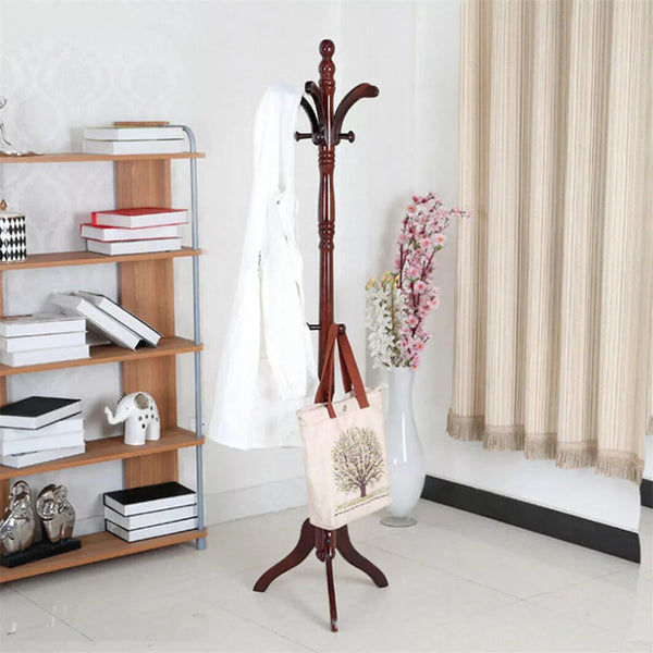 Solid Birch Wood Coat Racks Stand Floor Standing Hanger With Tripod Base Coat & Hat Racks