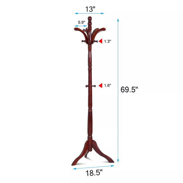 Solid Birch Wood Coat Racks Stand Floor Standing Hanger With Tripod Base Coat & Hat Racks