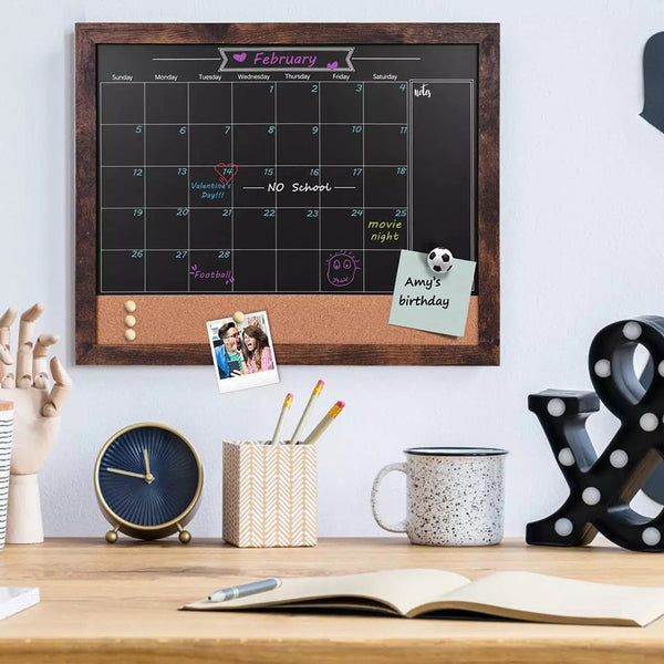 Wood Framed Calendar Magnetic Blackboard Monthly Weekly Notice Board Message Boards
