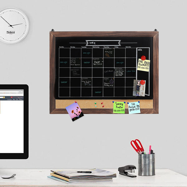 Wood Framed Calendar Magnetic Blackboard Monthly Weekly Notice Board Message Boards