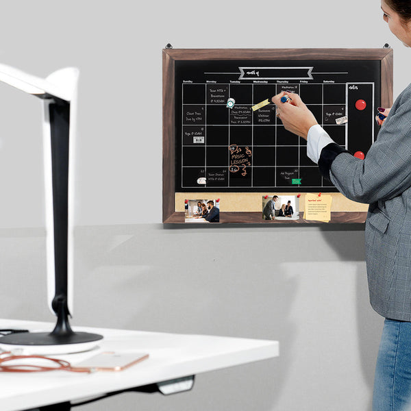 Wood Framed Calendar Magnetic Blackboard Monthly Weekly Notice Board Message Boards