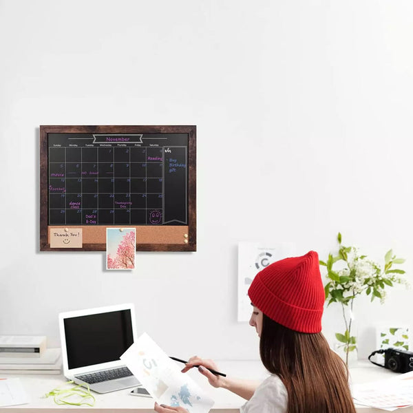 Wood Framed Calendar Magnetic Blackboard Monthly Weekly Notice Board Message Boards