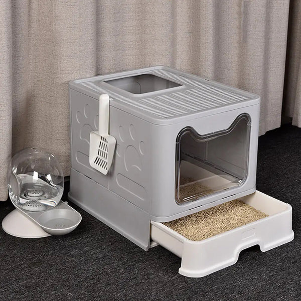 Large Space Foldable Box With Front Entry & Top Exit Tray Cat Litter