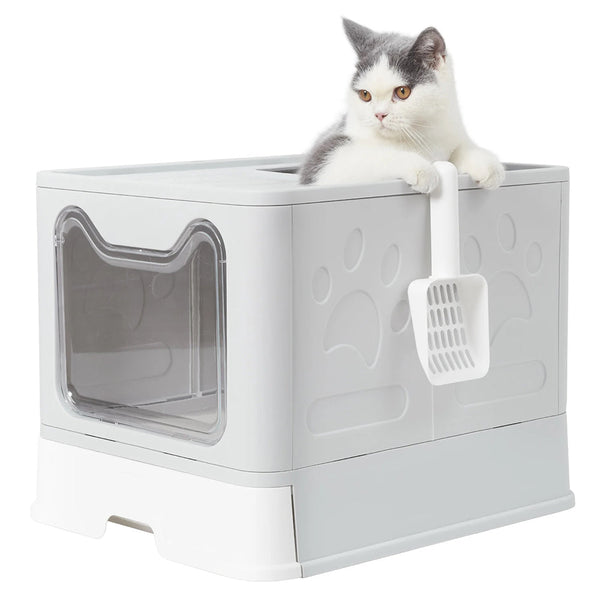 Large Space Foldable Box With Front Entry & Top Exit Tray Cat Litter