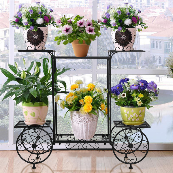 Large Metal Garden Cart Plant Stand Parisian Style Flower Display Rack Plant Stands