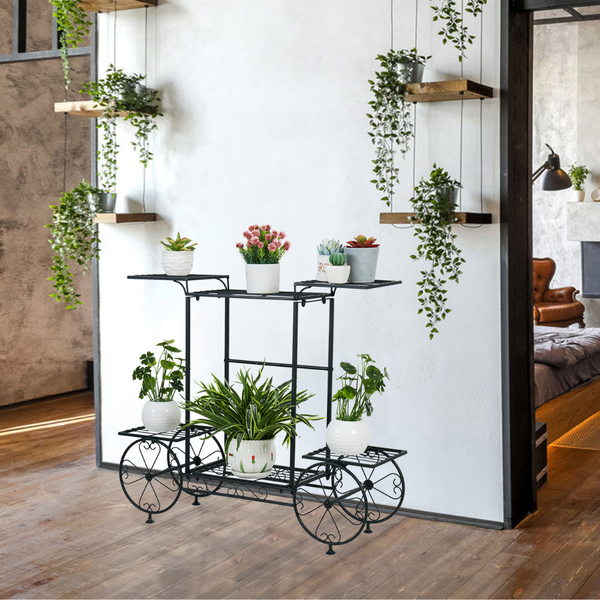 Large Metal Garden Cart Plant Stand Parisian Style Flower Display Rack Plant Stands