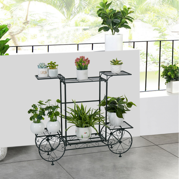 Large Metal Garden Cart Plant Stand Parisian Style Flower Display Rack Plant Stands