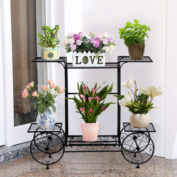 Large Metal Garden Cart Plant Stand Parisian Style Flower Display Rack Plant Stands