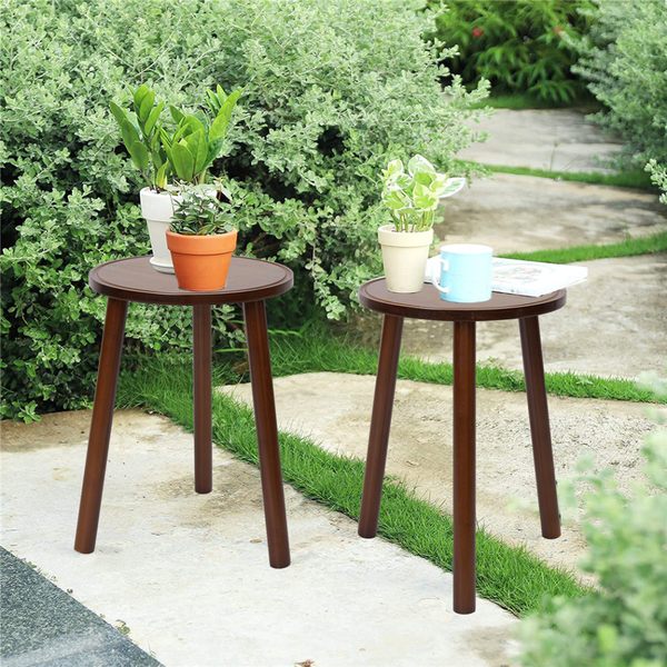 2Pcs Small Side Table Round Wood Plant Stand Flower Pots Plant Stands