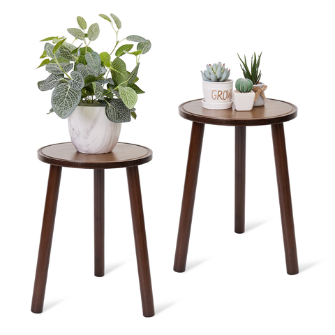 2Pcs Small Side Table Round Wood Plant Stand Flower Pots Plant Stands