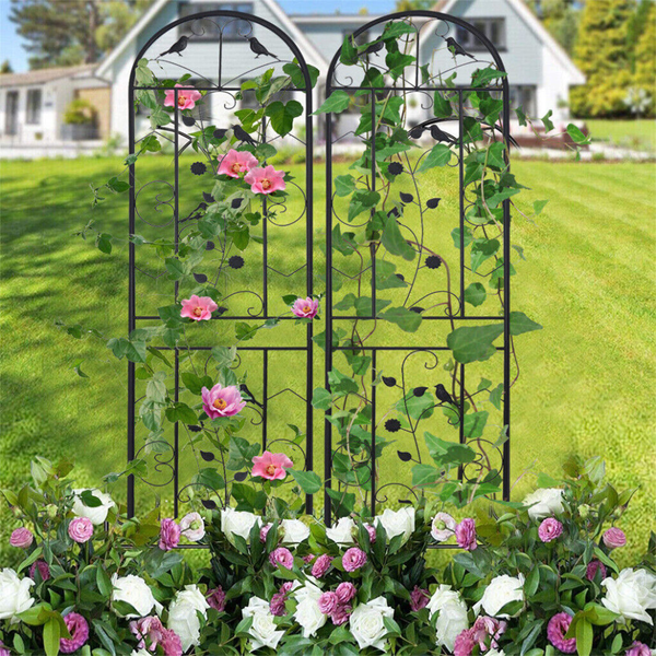 2Pcs Metal Garden Trellis Fence Anti Rust Climbing Plant Flower Panels Trellises