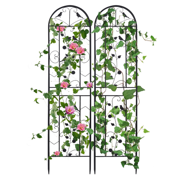 2Pcs Metal Garden Trellis Fence Anti Rust Climbing Plant Flower Panels Trellises