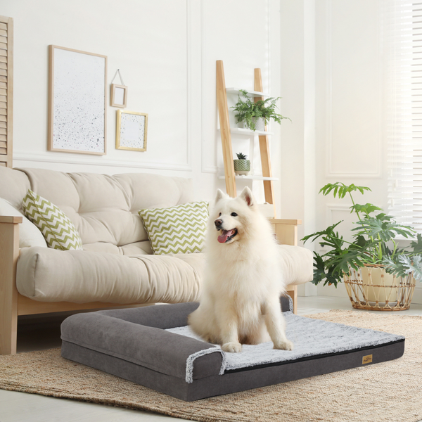 L Shape Pet Calming Bed Chaise Sofa Kennel Mat With Removable Plush Cover Pet Beds