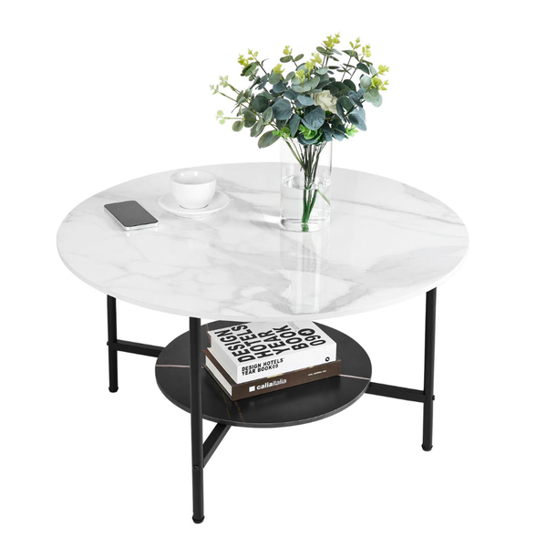 2 Tier Round Sofa Side End Table Marble Coffee Coffee Tables