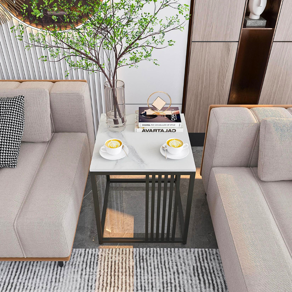 Minimalism Marble Stone Side Table White Top Black Frame Side Tables