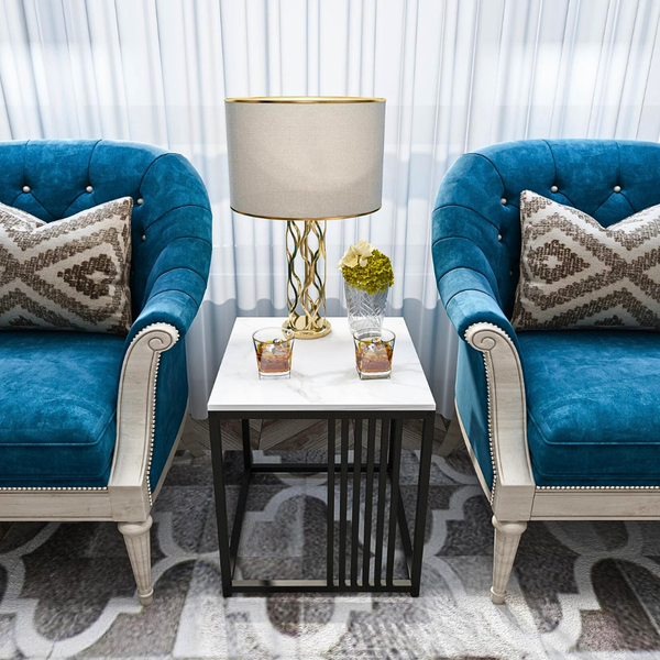 Minimalism Marble Stone Side Table White Top Black Frame Side Tables