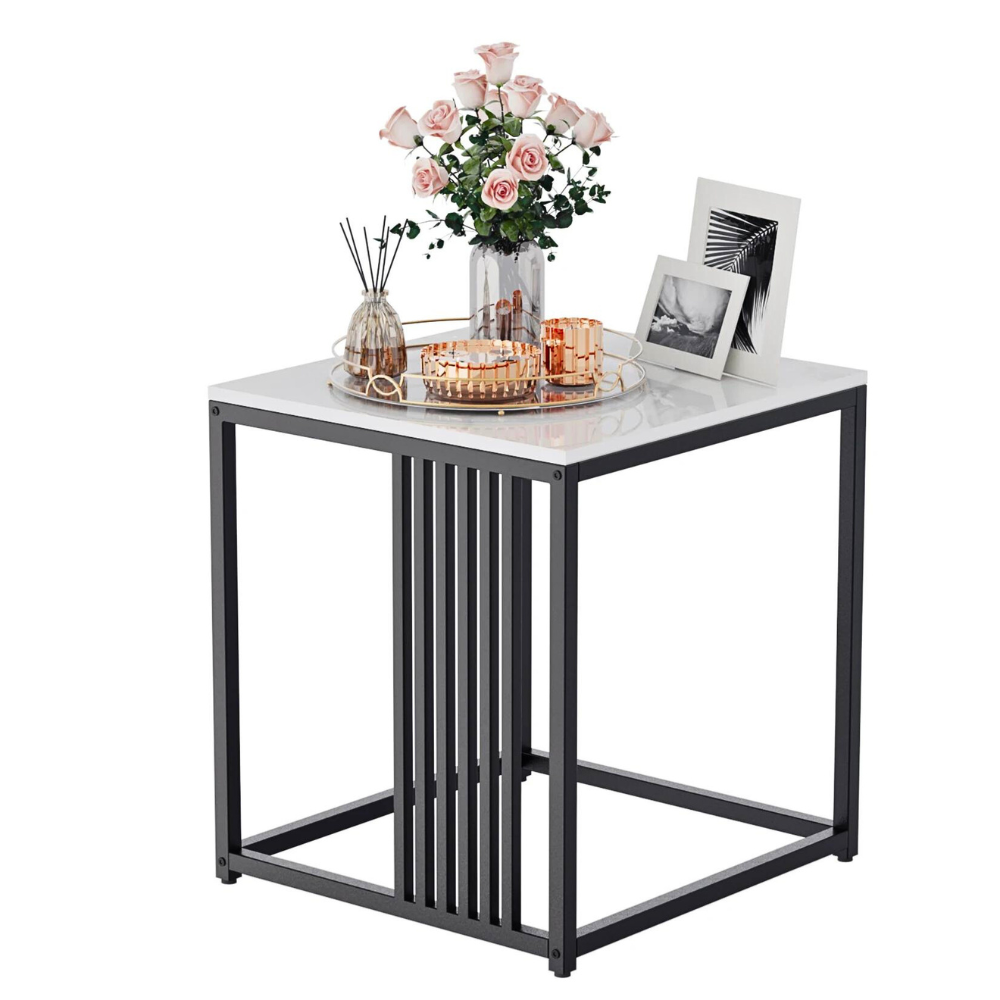 Minimalism Marble Stone Side Table White Top Black Frame Side Tables