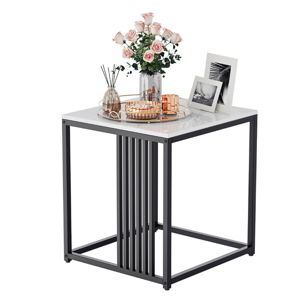 Minimalism Marble Stone Side Table White Top Black Frame Side Tables