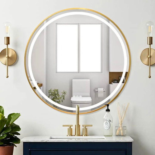 Round Led Dimmable Aluminum Fram Hd Glass Wall Mounted Illuminated Vanity Mirror Mirrors