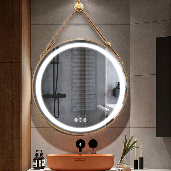 Round Led Dimmable Aluminum Fram Hd Glass Wall Mounted Illuminated Vanity Mirror Mirrors
