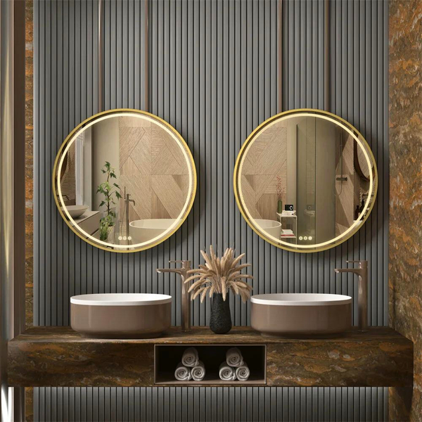 Round Led Dimmable Aluminum Fram Hd Glass Wall Mounted Illuminated Vanity Mirror Mirrors