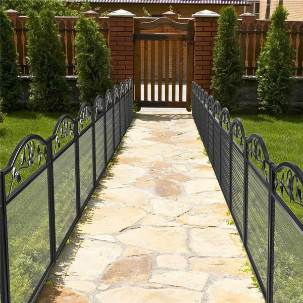 5 Panel Garden Entry Path Fence Black Metal Barrier Border Fence Panels