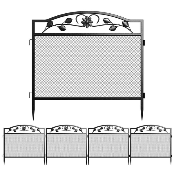 5 Panel Garden Entry Path Fence Black Metal Barrier Border Fence Panels