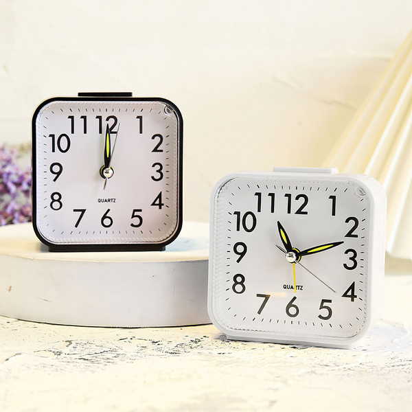 Mini Square Silent Alarm Clocks Non Ticking Analog Quartz With Led Battery Power Alarm Clocks & Clock Radios