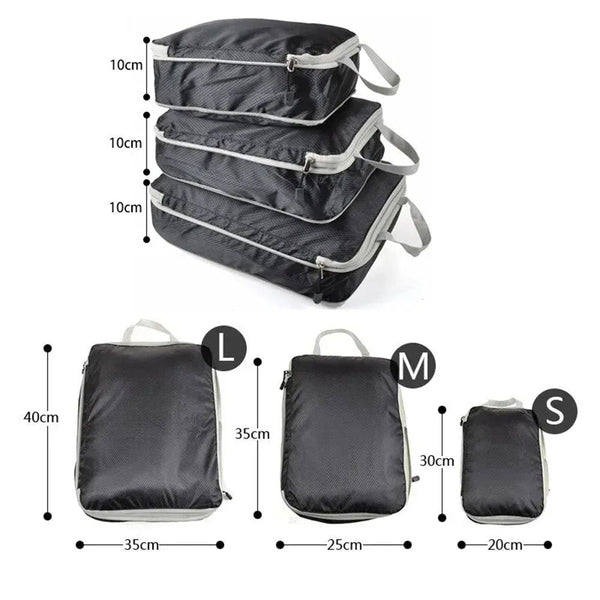 3Pcs Compressible Travel Storage Bag Suitcase Packing Cubes Packing Organisers