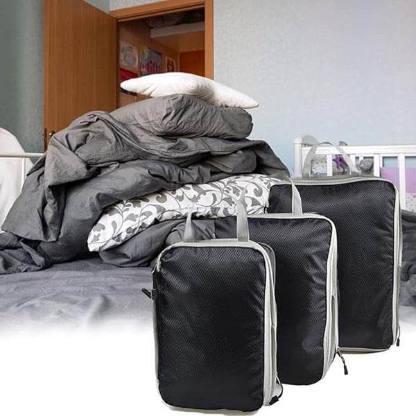 3Pcs Compressible Travel Storage Bag Suitcase Packing Cubes Packing Organisers