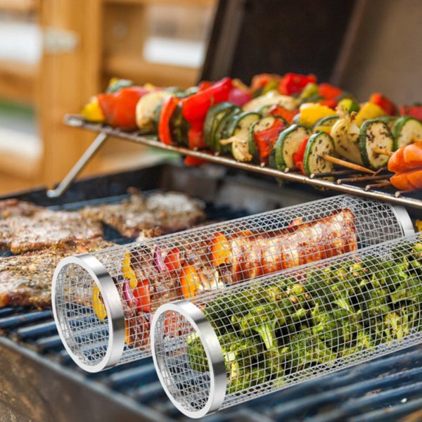 Wire Mesh Cylinder Grill Basket Portable Round Outdoor Camping Barbecue Rack Barbecues Grills & Smokers