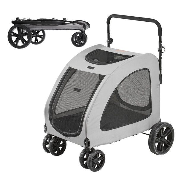 Premium Dog Stroller With 160Lbs Capacity 4 Wheels Height Adjustable And Brakes Dog Strollers