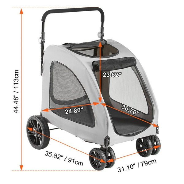 Premium Dog Stroller With 160Lbs Capacity 4 Wheels Height Adjustable And Brakes Dog Strollers