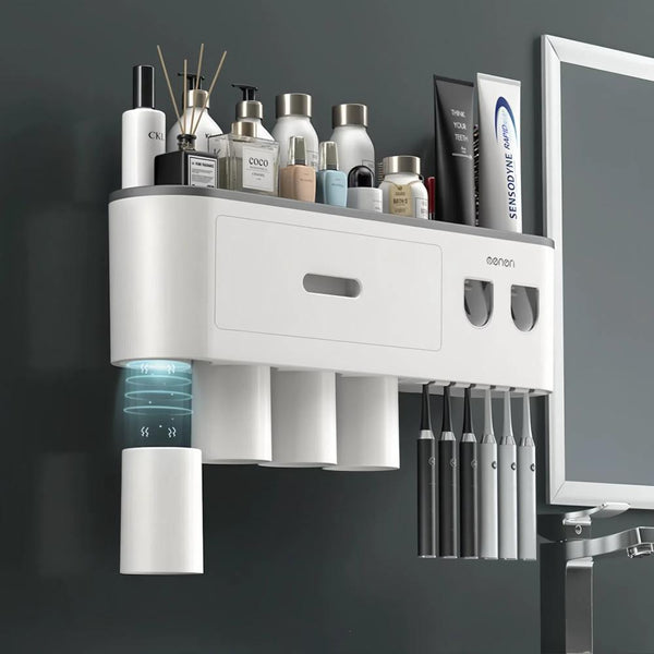 Smart Magnetic Inverted Toothbrush Holder With Automatic Toothpaste Squeezer Tumblers & Toothbrush Holders