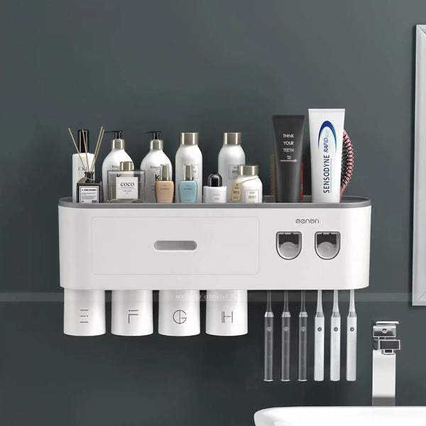 Smart Magnetic Inverted Toothbrush Holder With Automatic Toothpaste Squeezer Tumblers & Toothbrush Holders