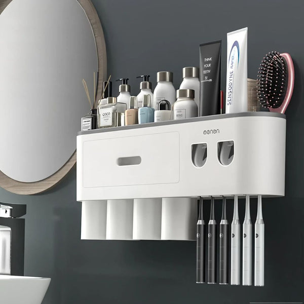Smart Magnetic Inverted Toothbrush Holder With Automatic Toothpaste Squeezer Tumblers & Toothbrush Holders