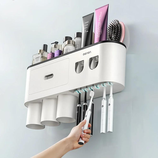 Smart Magnetic Inverted Toothbrush Holder With Automatic Toothpaste Squeezer Tumblers & Toothbrush Holders